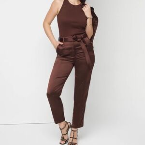 White House Black Market Belted Utility Straight Crop Pants SATIN NWT $110